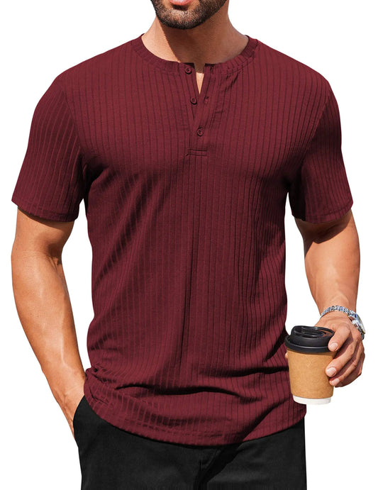 COOFANDY Mens Henley Short Sleeve Casual Stylish T Shirt Textured Button T-Shirts