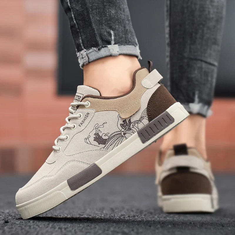 Men's easy to wipe clean casual shoes, good grip, low top lace-up sneakers, men's shoes