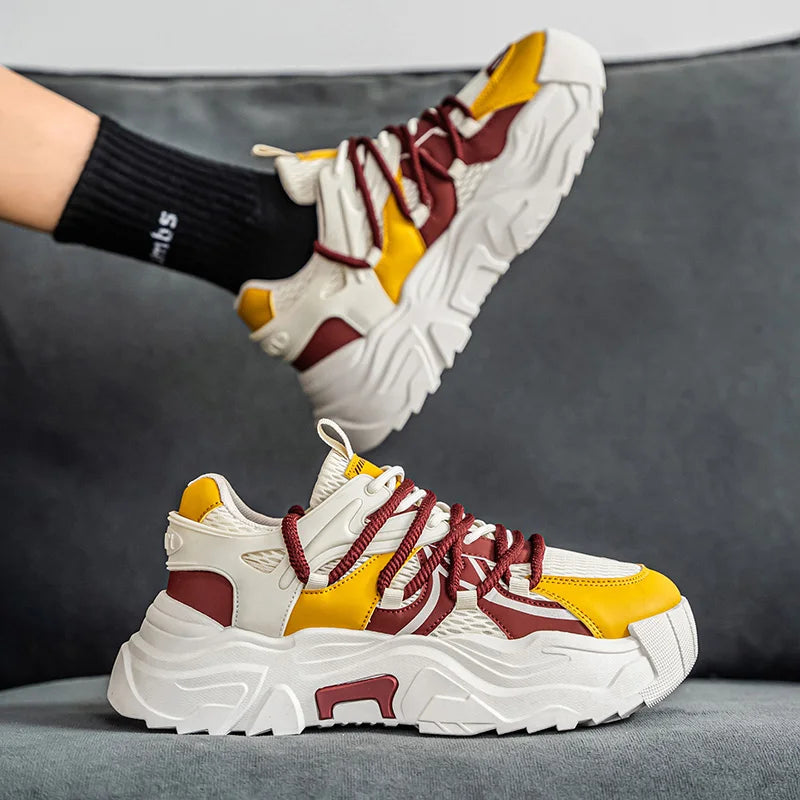 Men Sports Shoes Classic Fashion Durable Breathable Comfort Leather Thick Soled Shock-absorbing Outdoor Walking Fitness Shoes