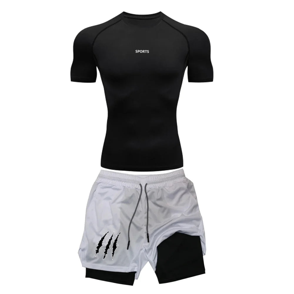 Men Sports Compression Sets Gym Short Sleeve