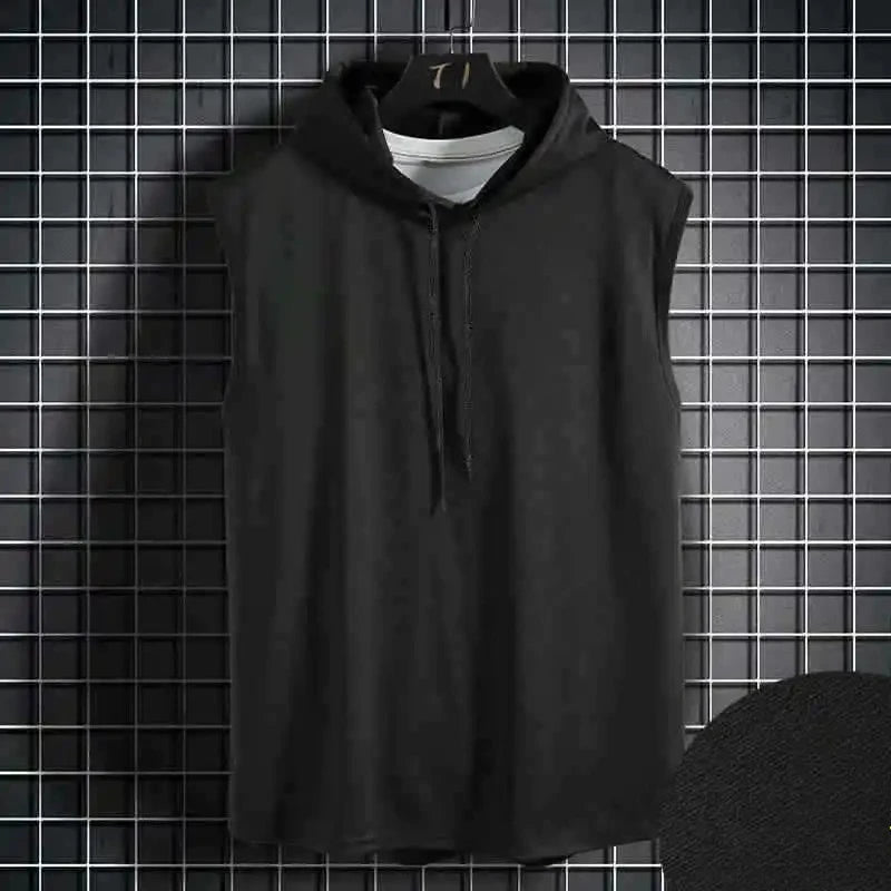 Men's lace up hooded sleeveless vest