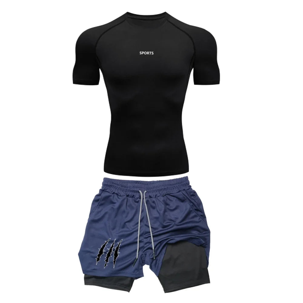 Men Sports Compression Sets Gym Short Sleeve