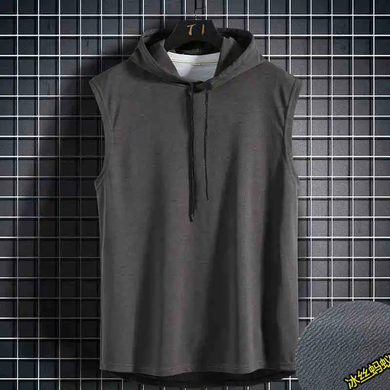 Men's lace up hooded sleeveless vest