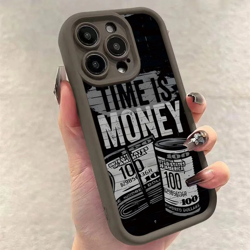 Phone Case For iPhone Time is Money Printed Soft Cover For