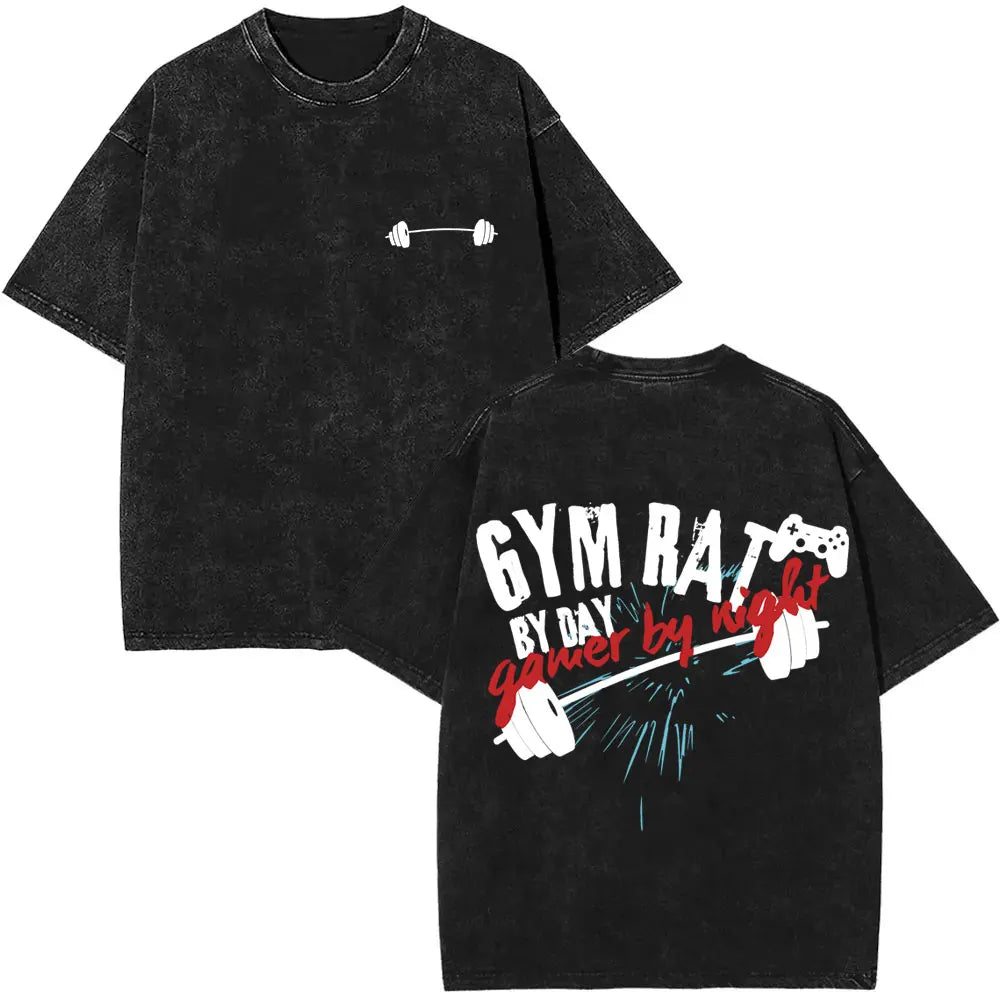 Washed Vintage Funny Gym Rat Muscle Mommy Pump Cover T-shirt