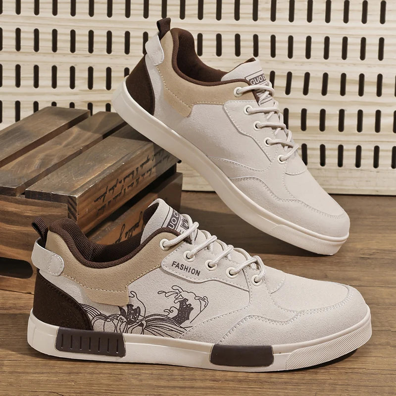 Men's easy to wipe clean casual shoes, good grip, low top lace-up sneakers, men's shoes