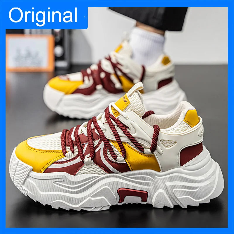 Men Sports Shoes Classic Fashion Durable Breathable Comfort Leather Thick Soled Shock-absorbing Outdoor Walking Fitness Shoes