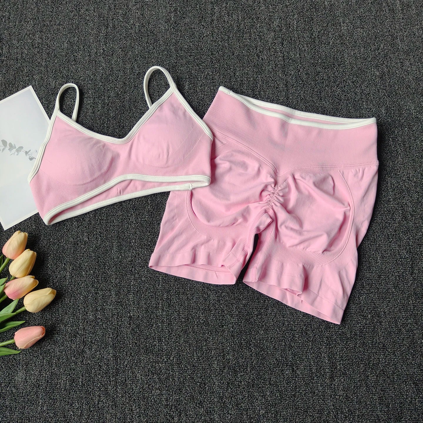 Peach Buttock Yoga Suit Women Gym Seamless Suspender Gathering Bra High Waist Hip Lifting Belly Tightening Shorts Fitness Set