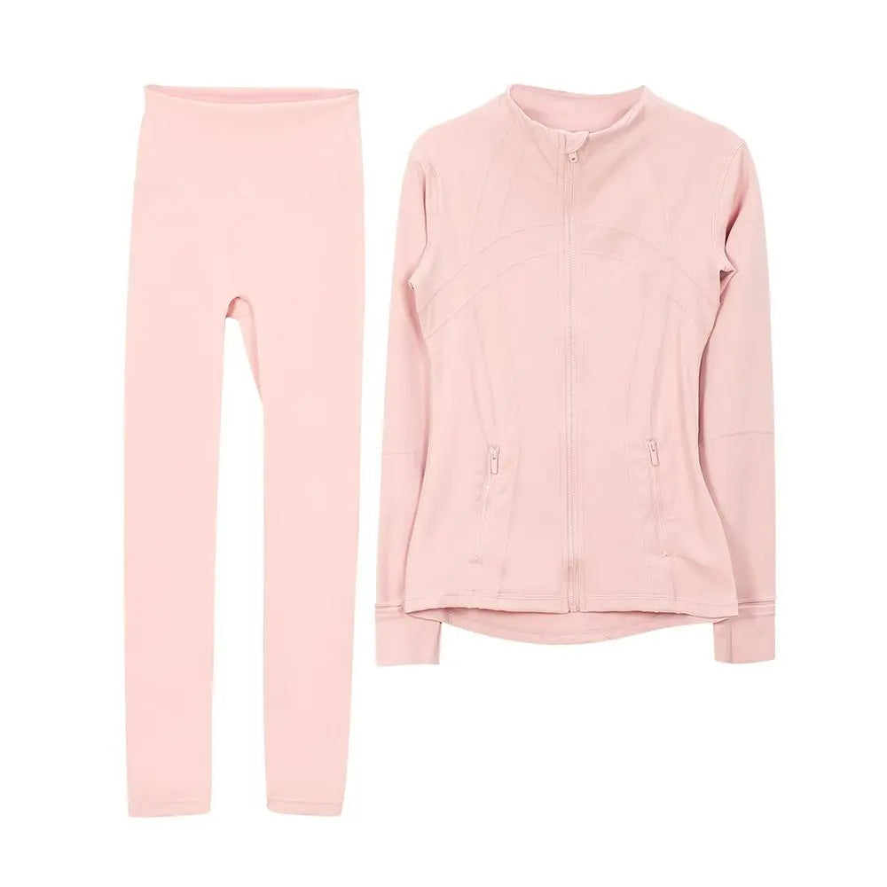 2026 Yoga Suit Set Stand Collar Long Sleeve Jacket Plus Nine-point Pants Yoga Elastic Breathable Running Fitness Suit for Women