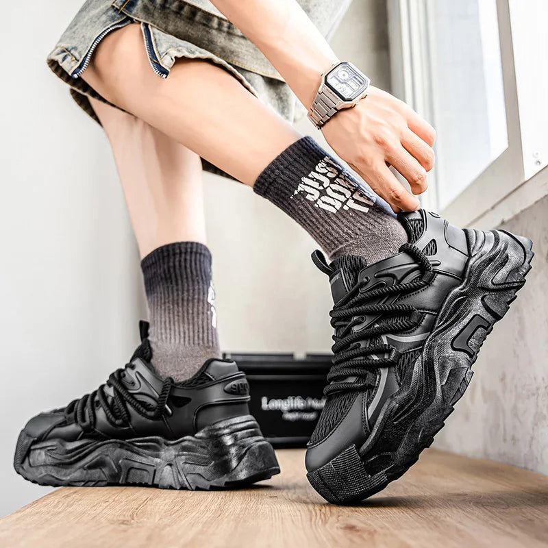 Men Sports Shoes Classic Fashion Durable Breathable Comfort Leather Thick Soled Shock-absorbing Outdoor Walking Fitness Shoes