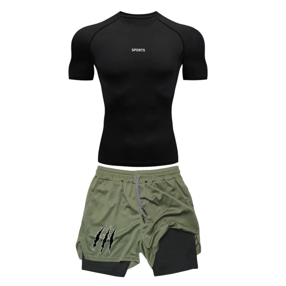 Men Sports Compression Sets Gym Short Sleeve