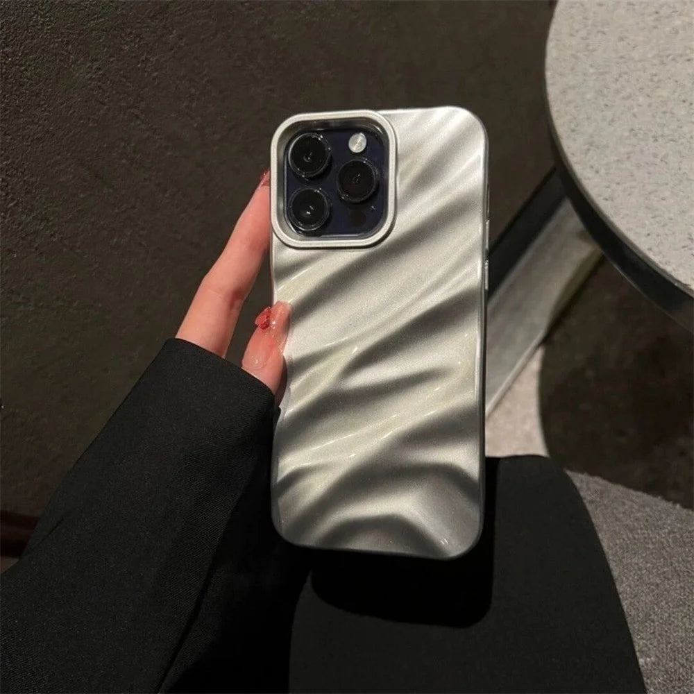 Luxury Plating 3D Wave Pattern Glossy Case For iPhone