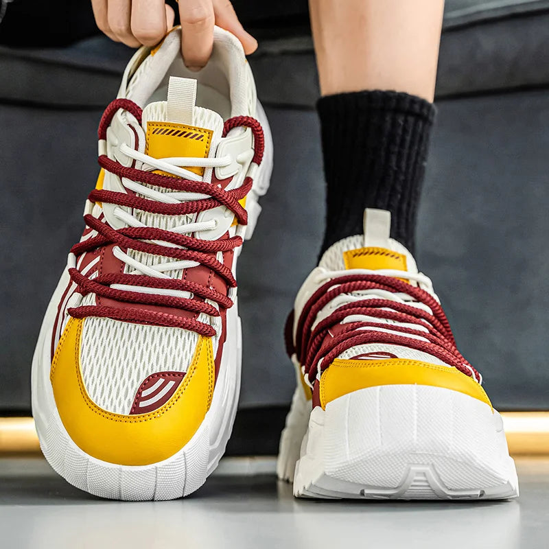 Men Sports Shoes Classic Fashion Durable Breathable Comfort Leather Thick Soled Shock-absorbing Outdoor Walking Fitness Shoes