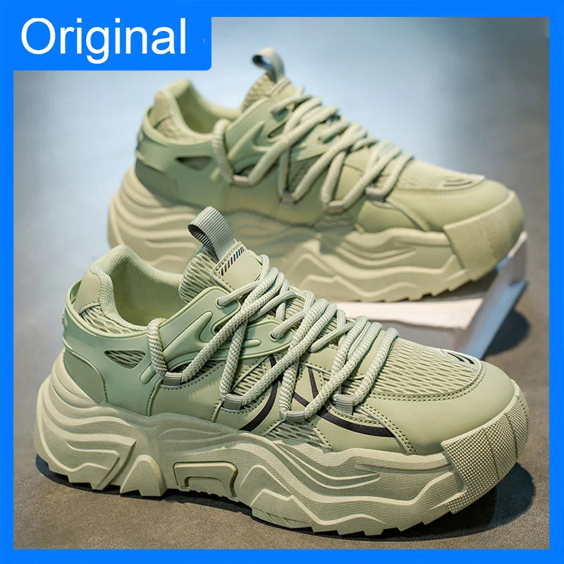 Men Sports Shoes Classic Fashion Durable Breathable Comfort Leather Thick Soled Shock-absorbing Outdoor Walking Fitness Shoes