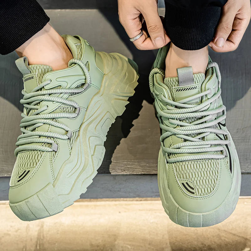 Men Sports Shoes Classic Fashion Durable Breathable Comfort Leather Thick Soled Shock-absorbing Outdoor Walking Fitness Shoes