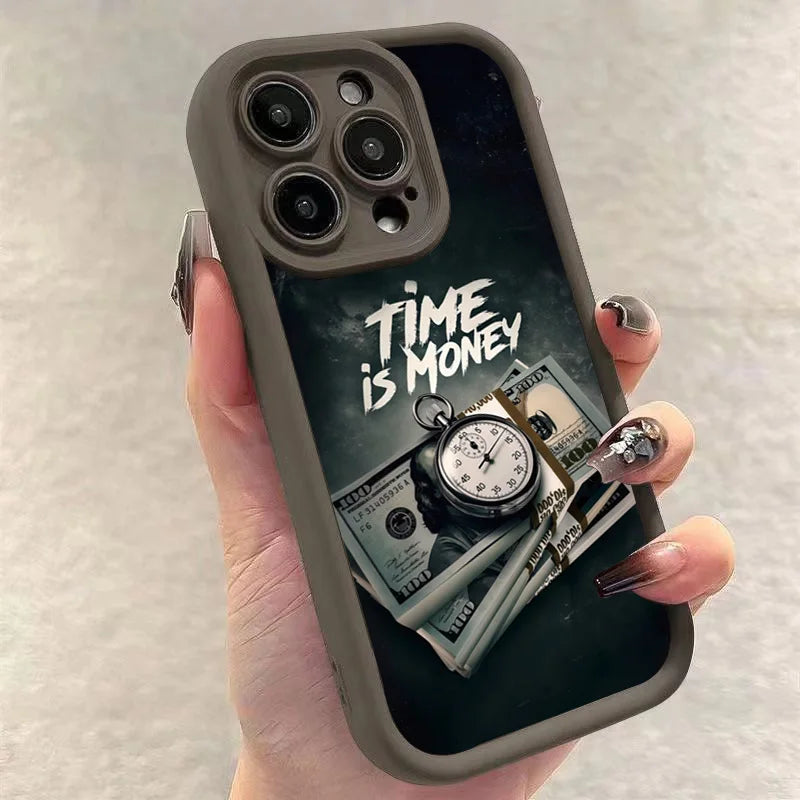 Phone Case For iPhone Time is Money Printed Soft Cover For
