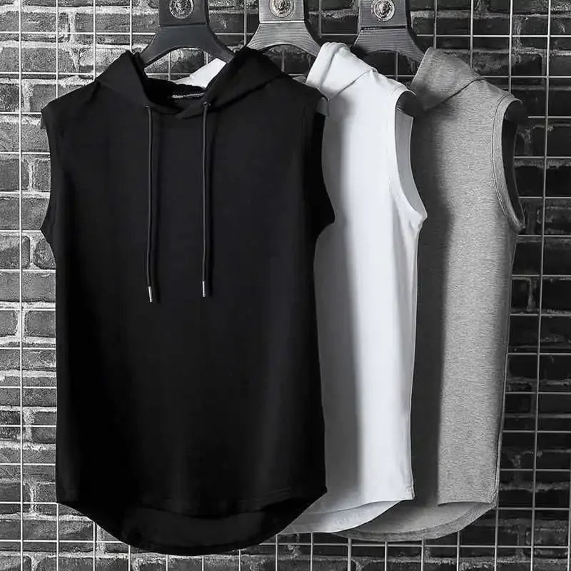 Men's lace up hooded sleeveless vest