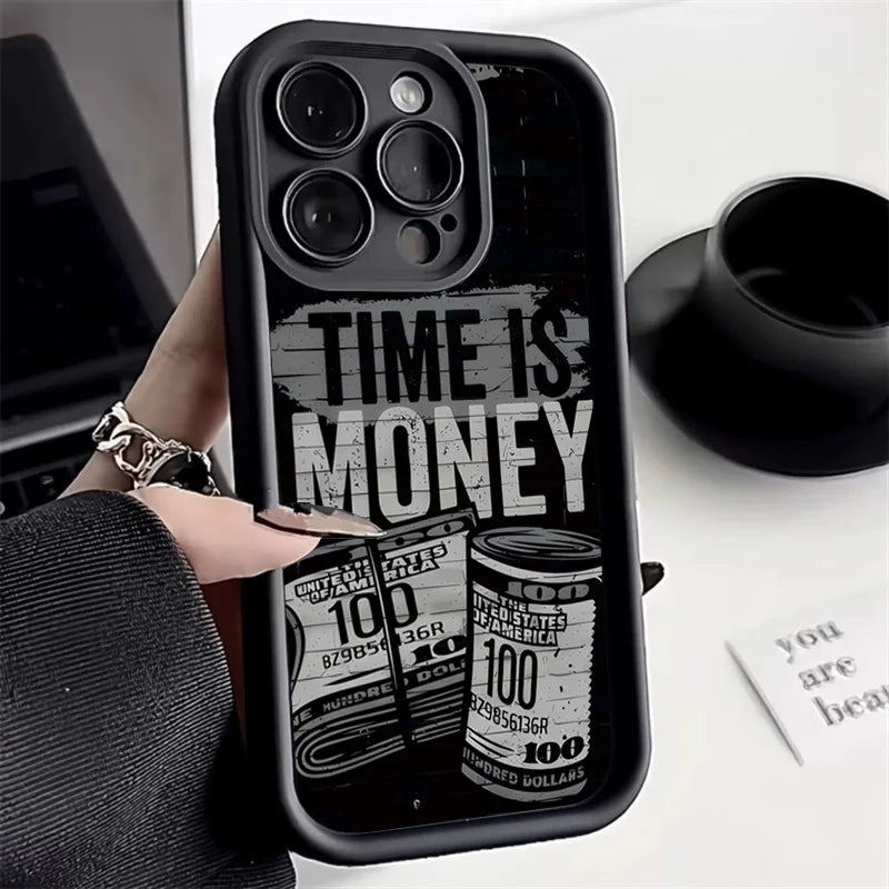 Phone Case For iPhone Time is Money Printed Soft Cover For