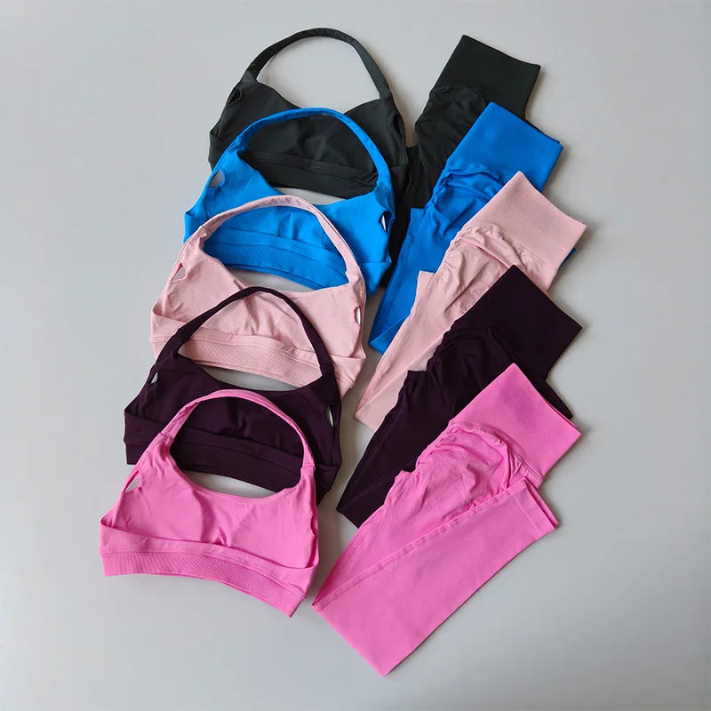 Seamless Yoga Suit Women's Beauty Back Sports Bra Lingerie Peach Buttocks Fitness High Waist Legigngs Gym Yoga Suit Pilates Set