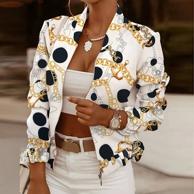 Flower Print Long Sleeve Women's Bomber Jacket