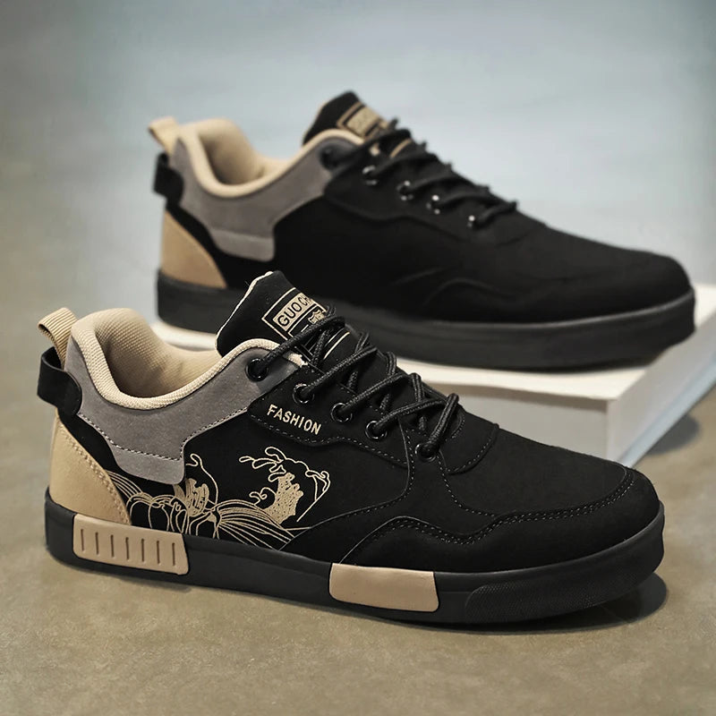 Men's easy to wipe clean casual shoes, good grip, low top lace-up sneakers, men's shoes