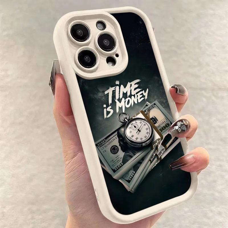 Phone Case For iPhone Time is Money Printed Soft Cover For