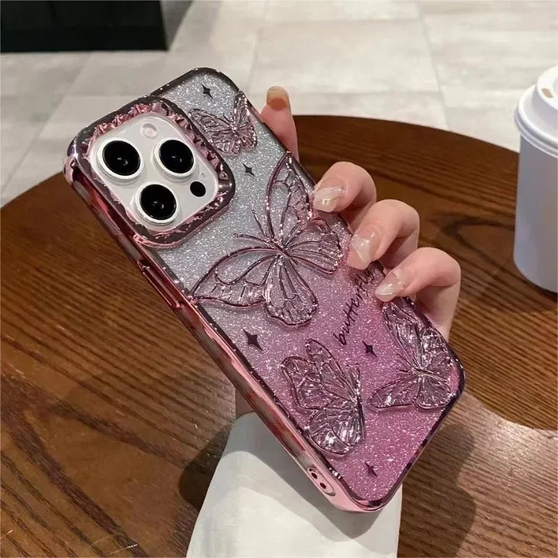 3D Bling Glitter Butterfly Quicksand Gradient Phone