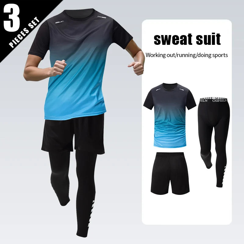 3 Pcs Men's Quick-drying Sports Gradient Suit