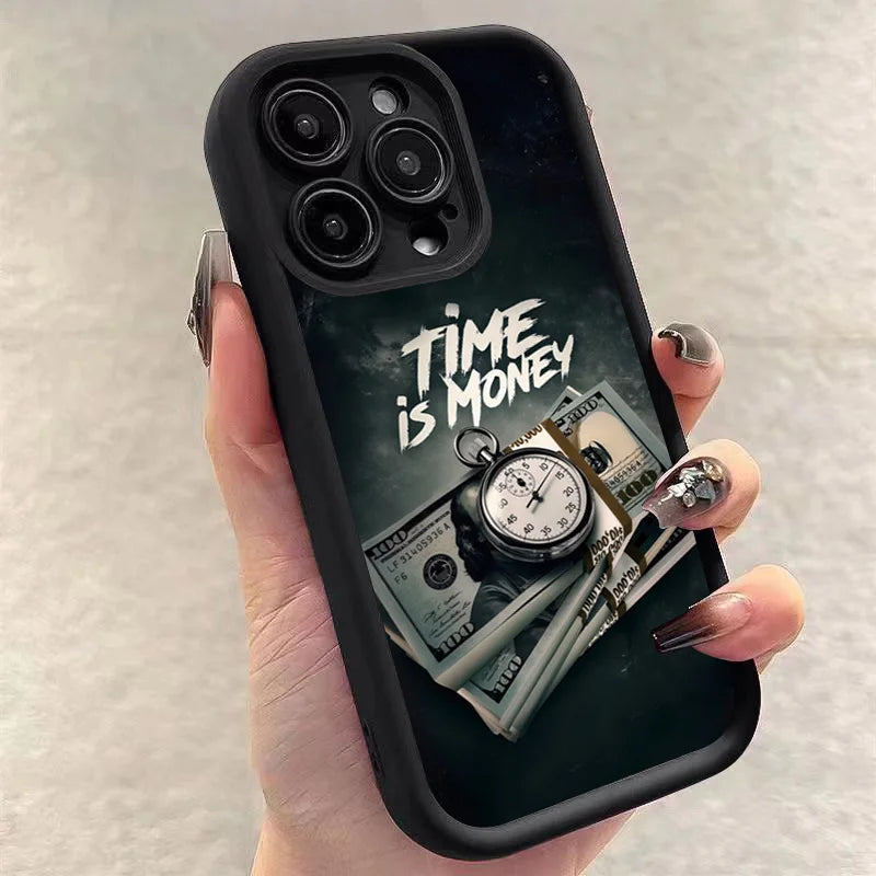 Phone Case For iPhone Time is Money Printed Soft Cover For