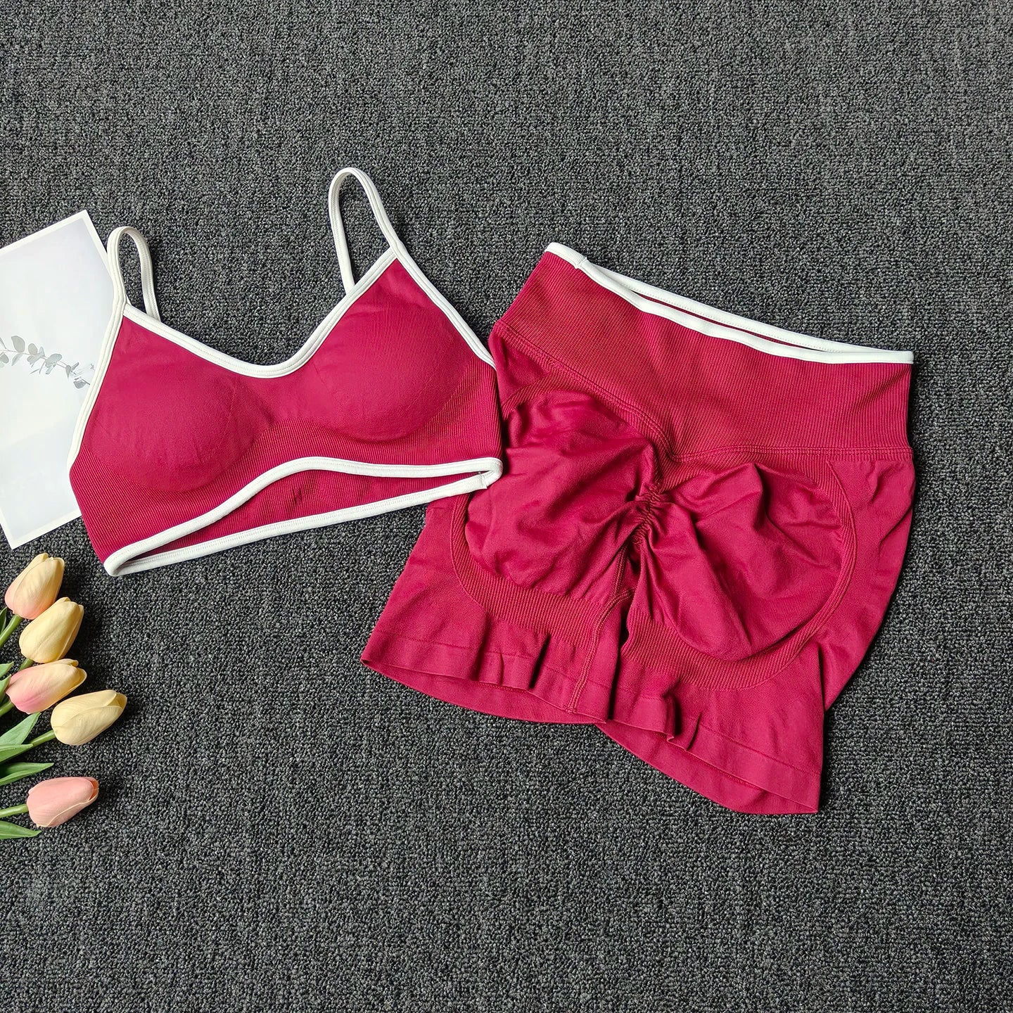 Peach Buttock Yoga Suit Women Gym Seamless Suspender Gathering Bra High Waist Hip Lifting Belly Tightening Shorts Fitness Set