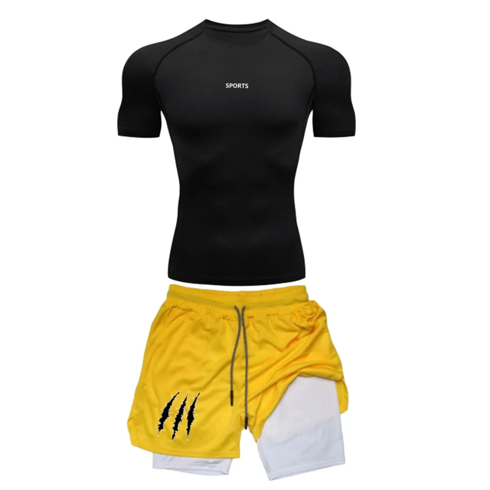 Men Sports Compression Sets Gym Short Sleeve