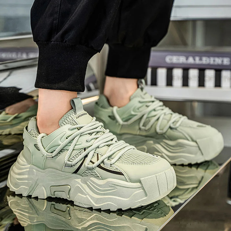 Men Sports Shoes Classic Fashion Durable Breathable Comfort Leather Thick Soled Shock-absorbing Outdoor Walking Fitness Shoes