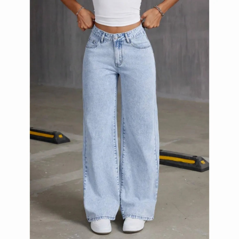 Autumn 2025 New Casual European and American Women's Loose Straight Wide-leg Denim Trousers Women