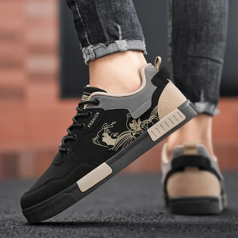 Men's easy to wipe clean casual shoes, good grip, low top lace-up sneakers, men's shoes