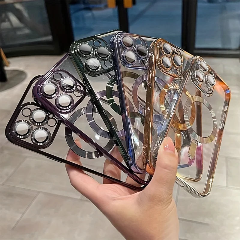 Luxury Magnetic Plating Clear Case For Magsafe Wireless Charging Shockproof Cover