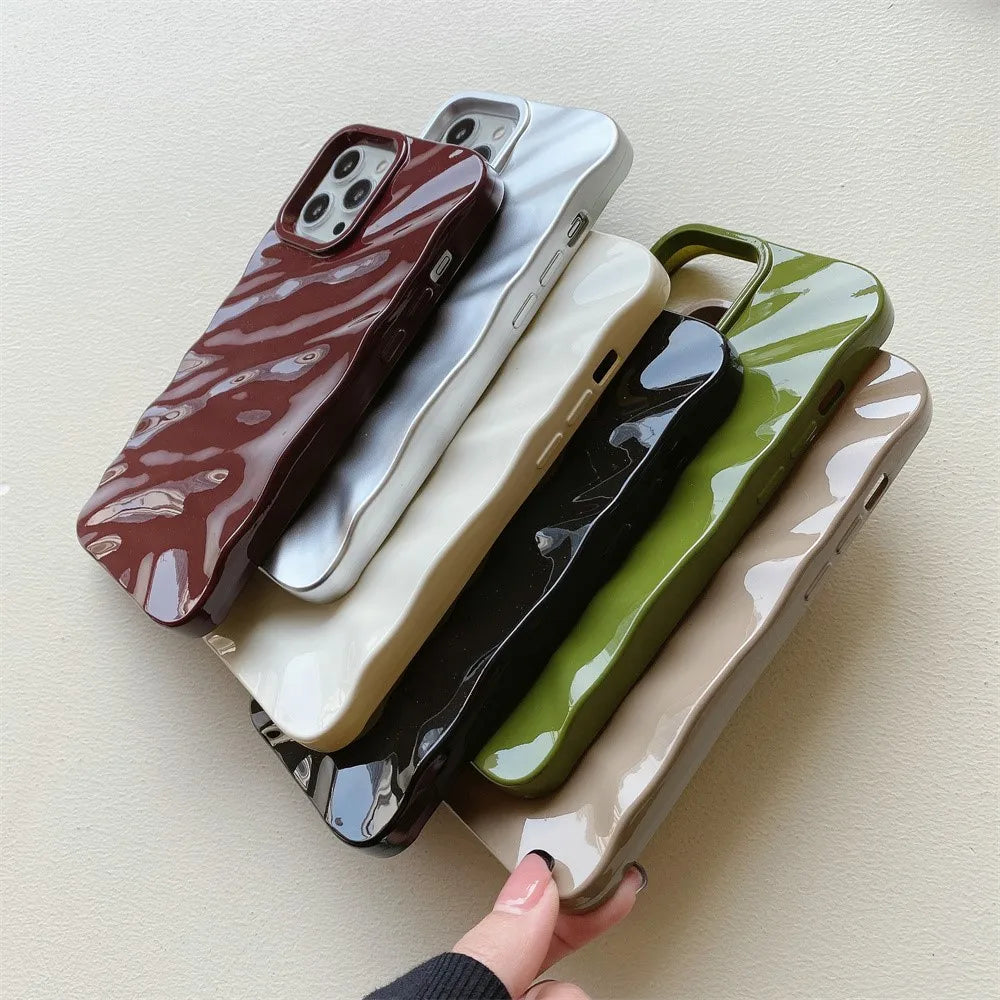 Luxury Plating 3D Wave Pattern Glossy Case For iPhone