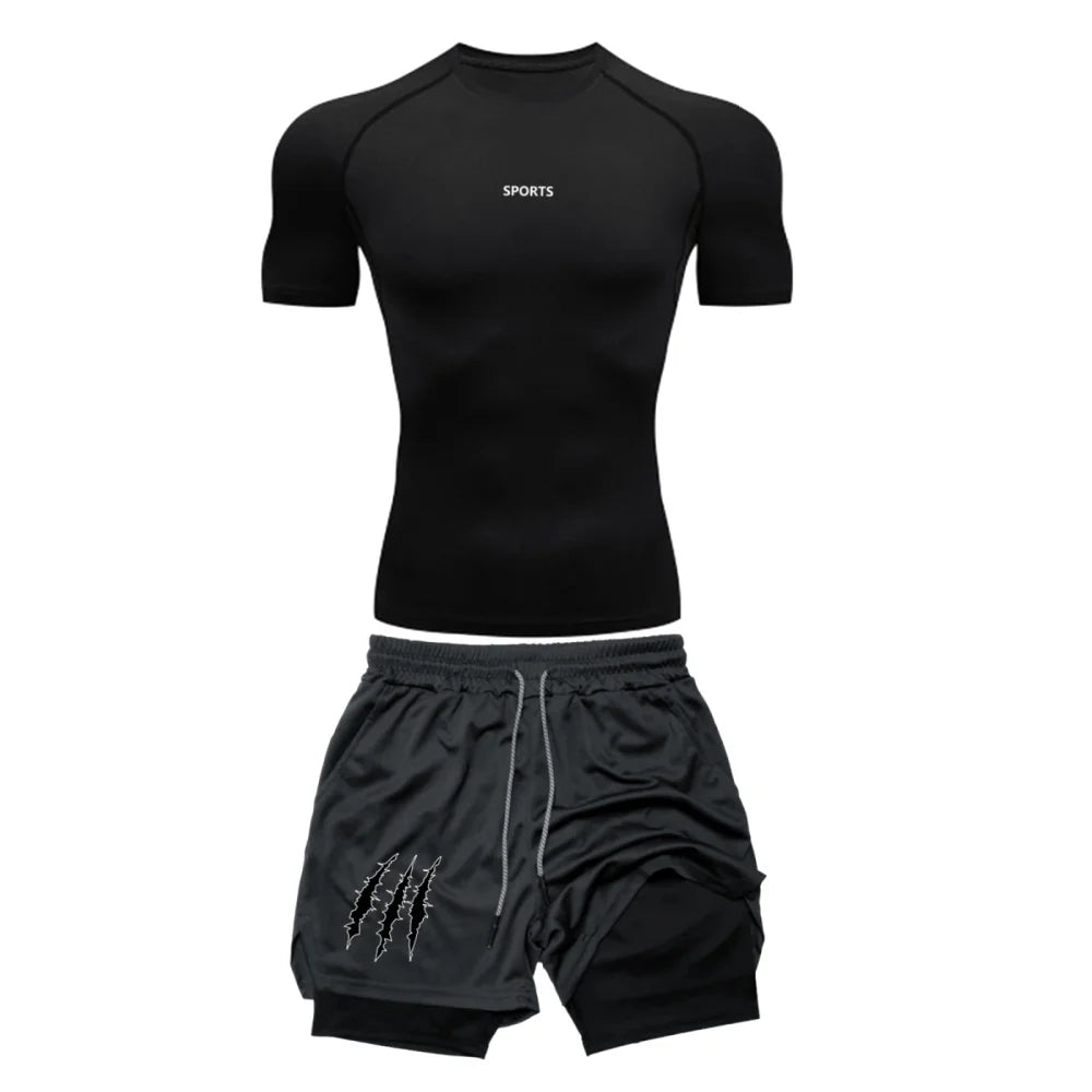 Men Sports Compression Sets Gym Short Sleeve