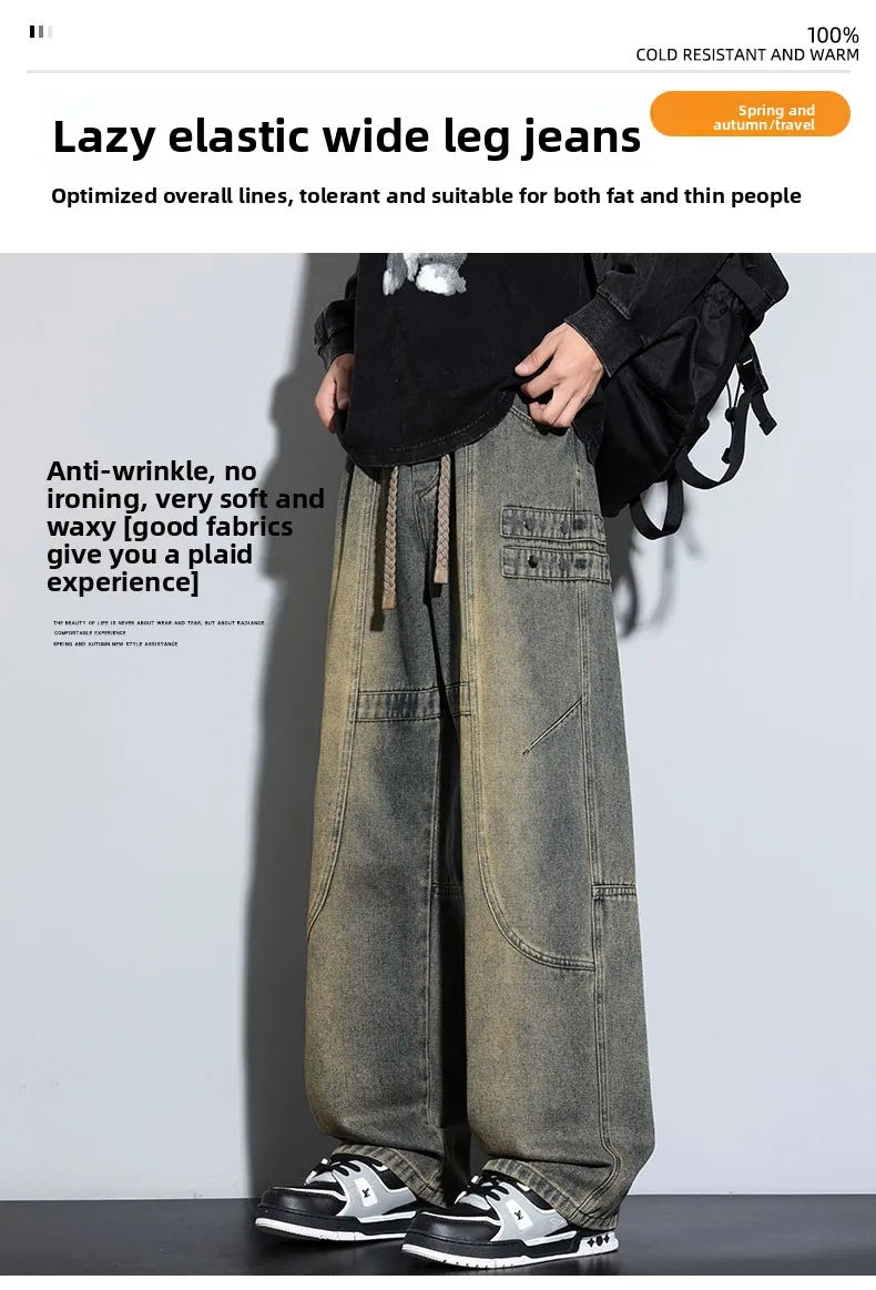 Jeans for Men Men's Casual Trousers Versatile Spring Autumn Large-sized Long Pants Fashionable Loose Straight-leg Wide-leg Pants