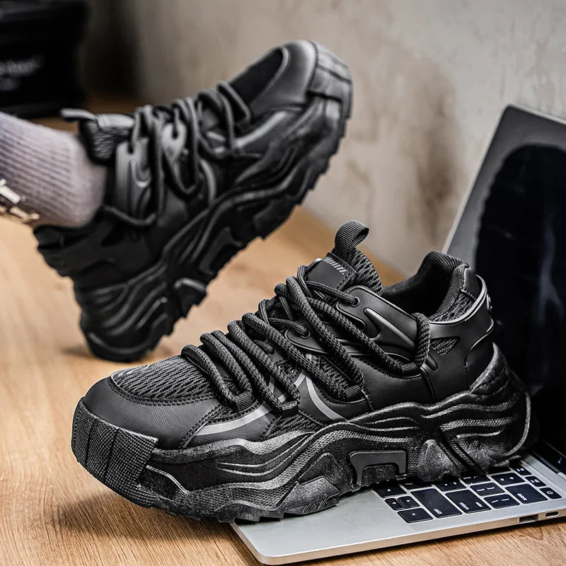 Men Sports Shoes Classic Fashion Durable Breathable Comfort Leather Thick Soled Shock-absorbing Outdoor Walking Fitness Shoes