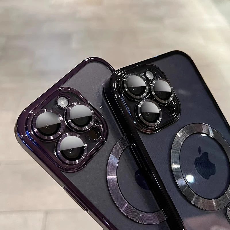 Luxury Magnetic Plating Clear Case For Magsafe Wireless Charging Shockproof Cover