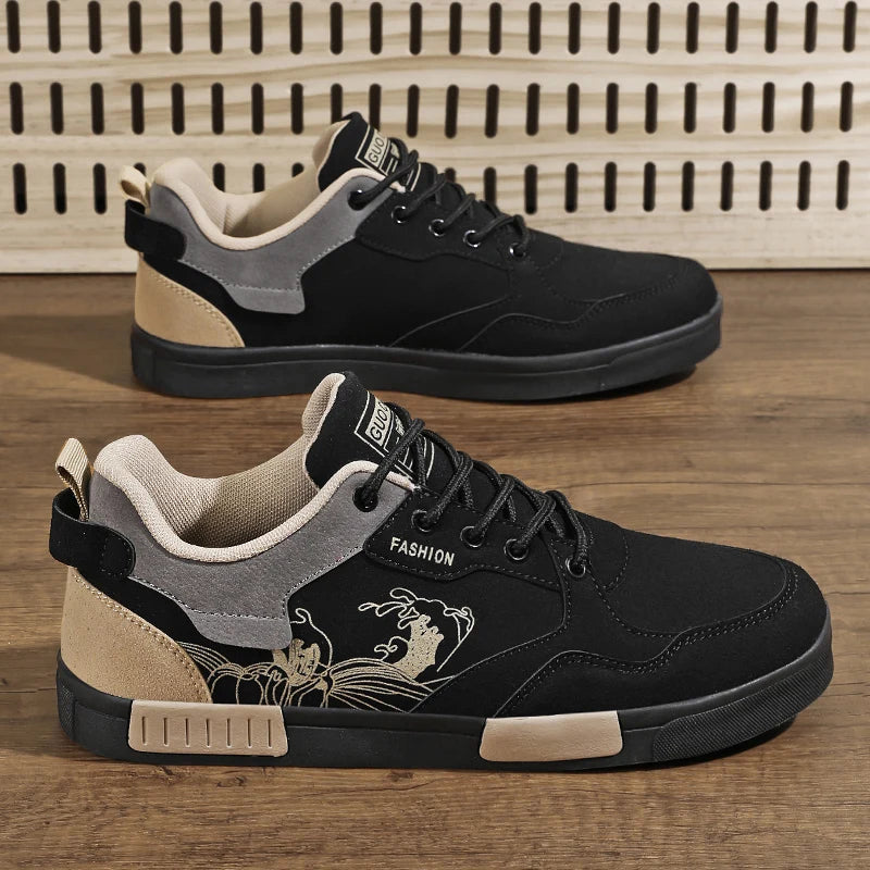 Men's easy to wipe clean casual shoes, good grip, low top lace-up sneakers, men's shoes