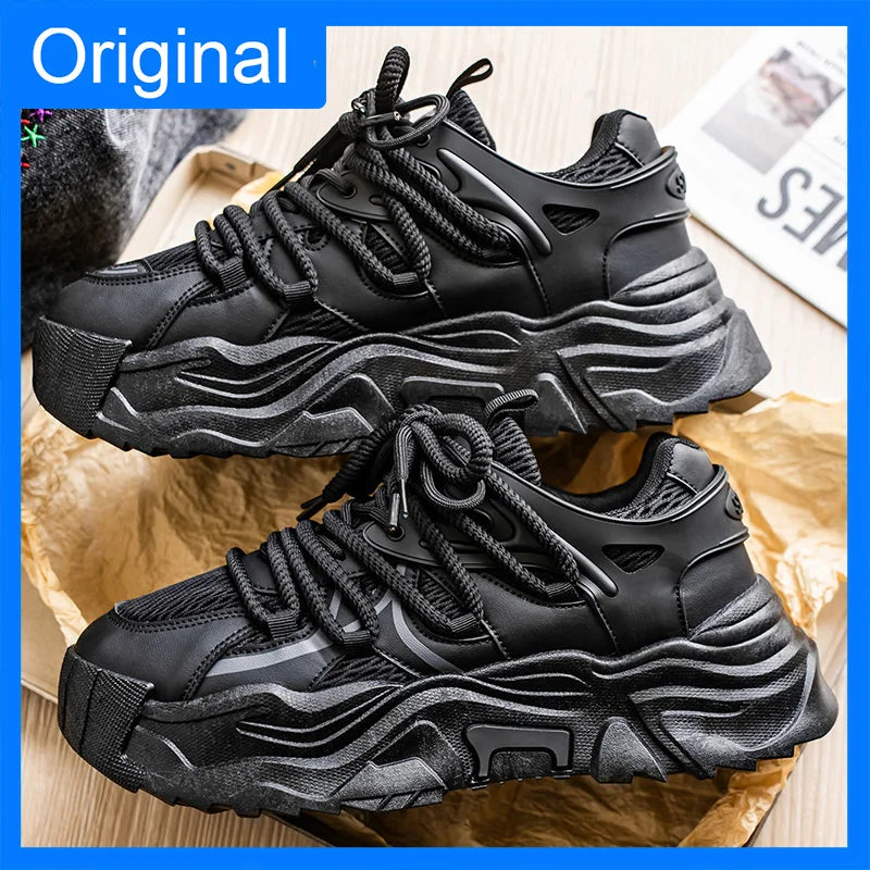 Men Sports Shoes Classic Fashion Durable Breathable Comfort Leather Thick Soled Shock-absorbing Outdoor Walking Fitness Shoes