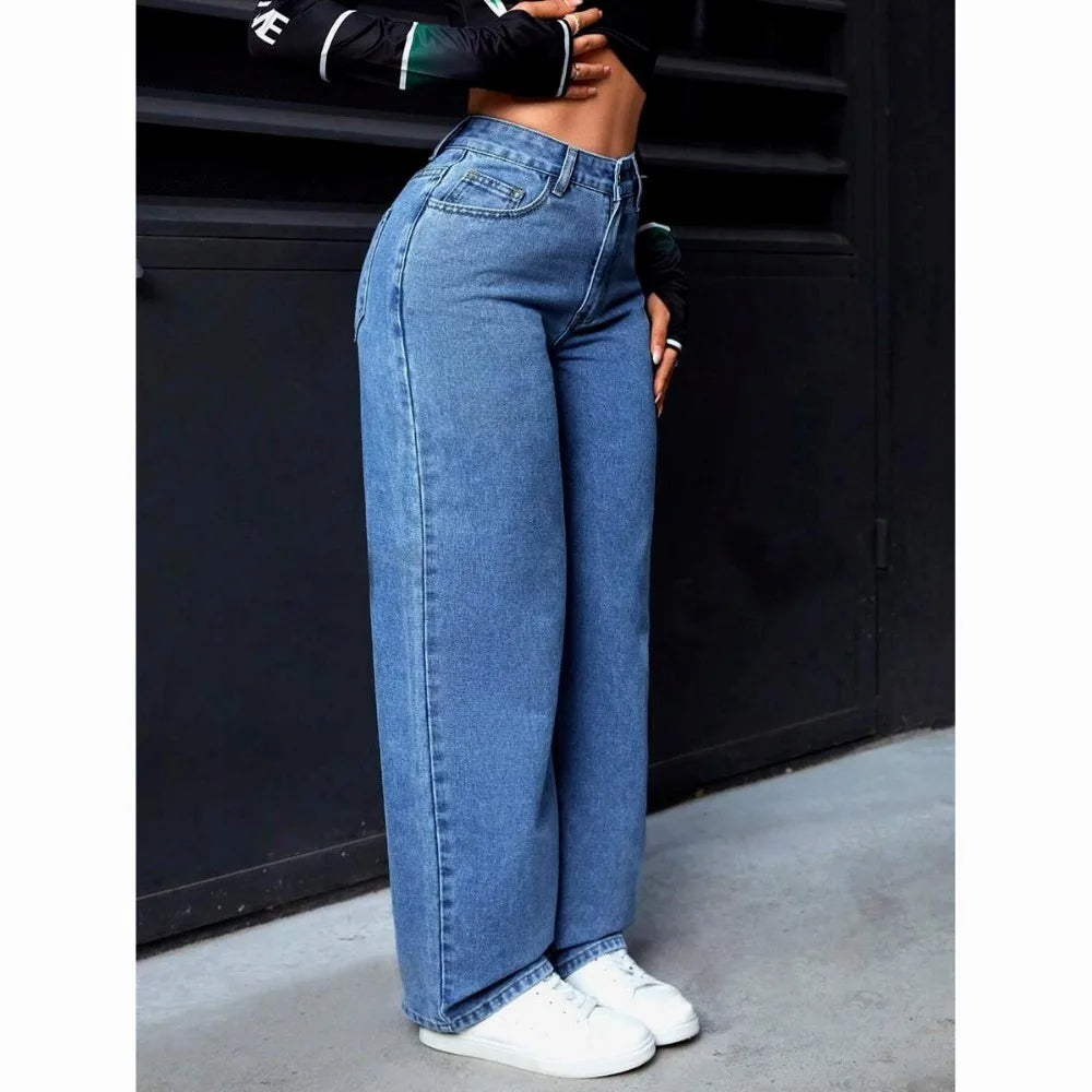 Autumn 2025 New Casual European and American Women's Loose Straight Wide-leg Denim Trousers Women