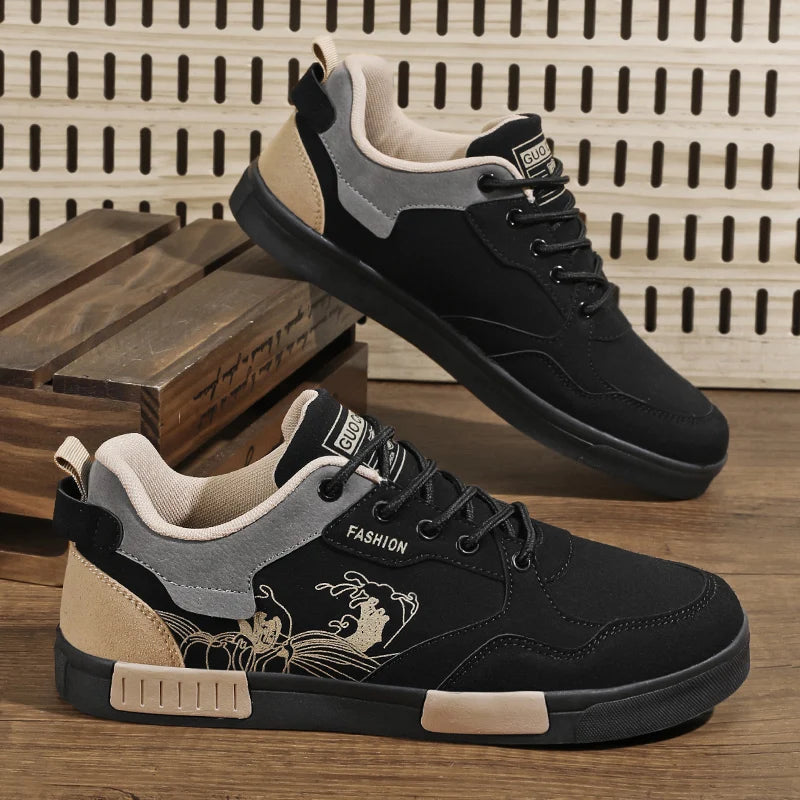 Men's easy to wipe clean casual shoes, good grip, low top lace-up sneakers, men's shoes