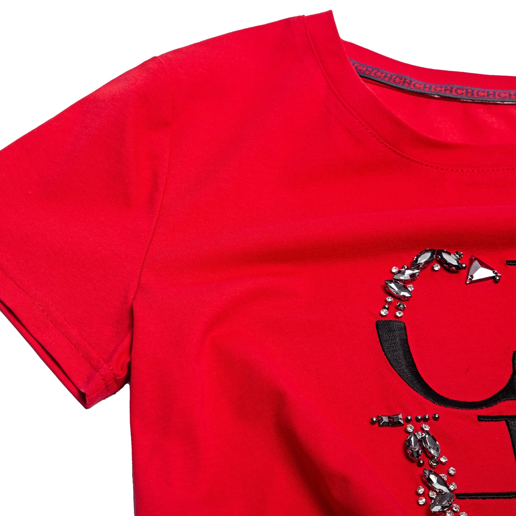 CHCH Women's T-shirt 2025 New Hand Embroidered Heavy Industry Casual Top Simple Round Neck Short Sleeve Women's Clothing