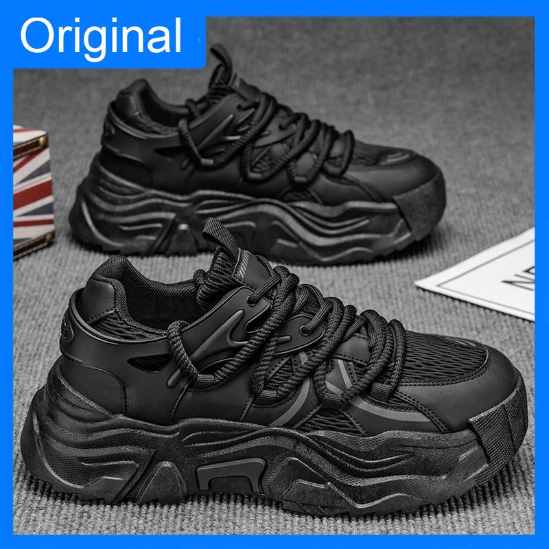 Men Sports Shoes Classic Fashion Durable Breathable Comfort Leather Thick Soled Shock-absorbing Outdoor Walking Fitness Shoes