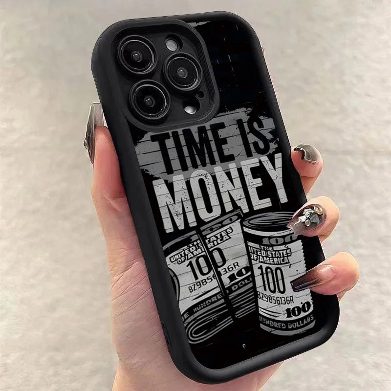 Phone Case For iPhone Time is Money Printed Soft Cover For