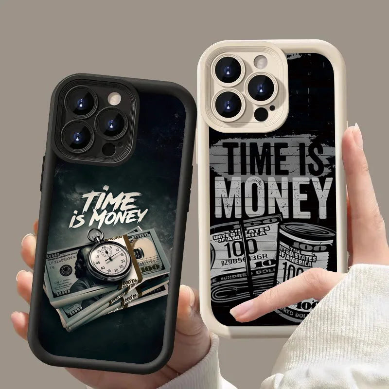 Phone Case For iPhone Time is Money Printed Soft Cover For