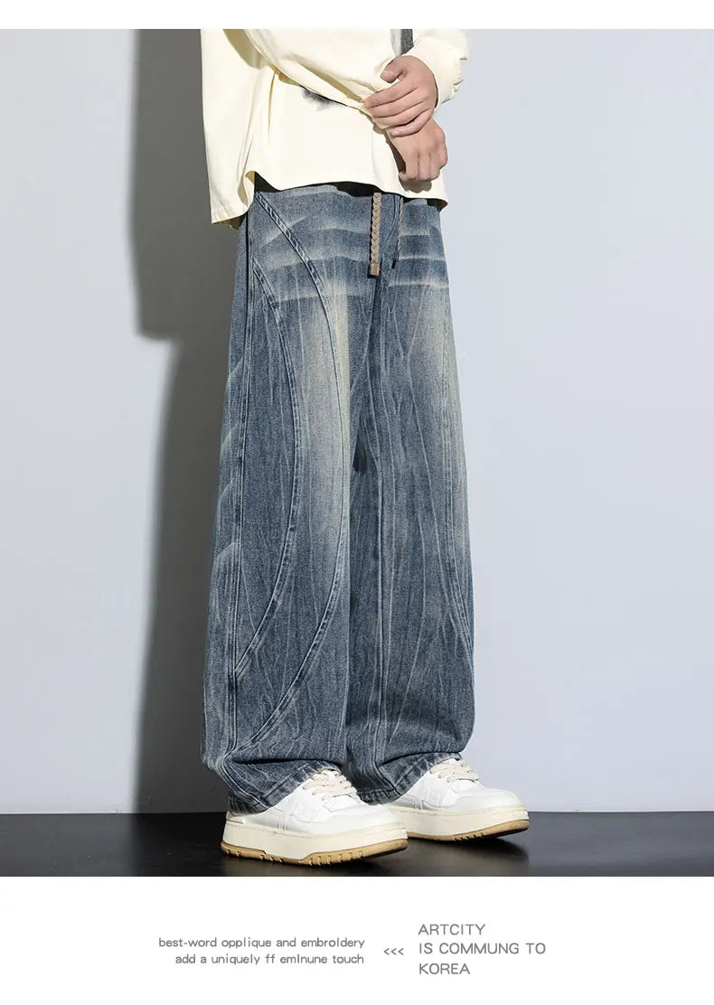 Jeans for Men Men's Casual Trousers Versatile Spring Autumn Large-sized Long Pants Fashionable Loose Straight-leg Wide-leg Pants
