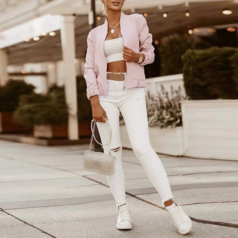 Flower Print Long Sleeve Women's Bomber Jacket